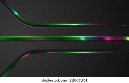Black tech geometric abstract banner design with neon laser lines