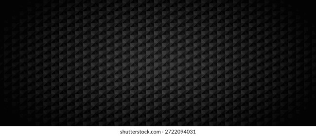 Fondo geométrico negro de la tecnología. Textura cuadrada Abstractas del patrón de la teja. Fondo de la cubierta del rectángulo de volumen gris oscuro. Fondo de pantalla de diseño de cuadrícula de bloques futuristas. Concepto de aislamiento de Ilustración vectorial