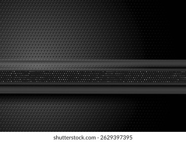 Black tech perforated texture abstract background with metallic dots. Vector futuristic design