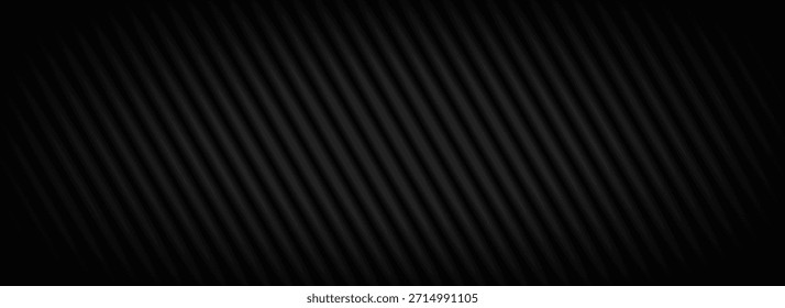 Fondo de rayas de tecnología negra. Textura Abstractas del patrón de línea diagonal. Telón de fondo de cubierta lineal inclinado oscuro. Fondo de pantalla técnico de diseño de decoración de banda de carbono. Concepto geométrico de la pared del aislamiento del Vector