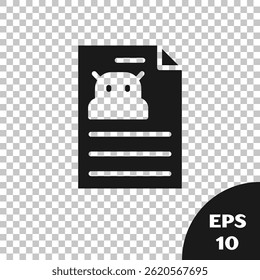 Black Technical specification icon isolated on transparent background. Technical support check list, team work solution, project management, software upgrade.  Vector