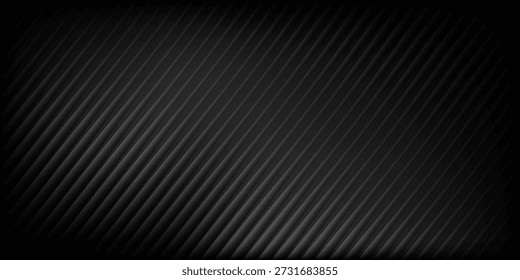 Fondo de rayas técnicas negras. Textura Abstractas del patrón de línea diagonal. Fondo de pantalla de diseño de banda de carbono Tech. Concepto de pared de aislamiento geométrico de Vector. Fondo de cubierta lineal inclinado oscuro.Eps10