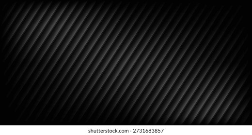 Schwarzer technischer gestreifter Hintergrund. Abstrakte diagonale Linienstruktur. Technische Carbon Stripe Design Tapete. Konzept der geometrischen Isolationswand. Dunkle schräge lineare Abdeckung Hintergrund.Eps10