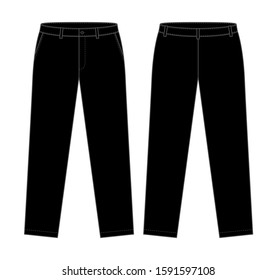 Black Technician Pants Template on White Background. Front and Back Views, Vector File.