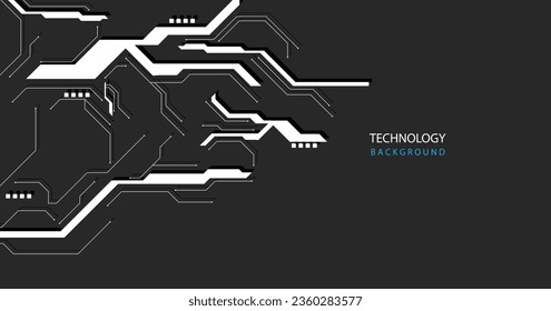 Black technology background with circuit white diagram.Technology circuit diagram concept. High-tech connection system.Vector abstract technology on a grey background.