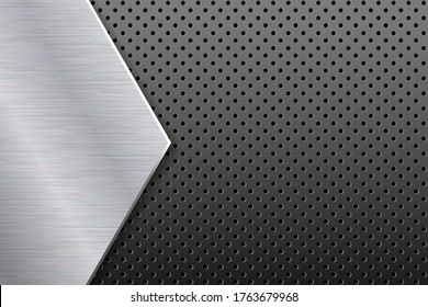 Black technology background with different textures. Black perforated metal and brushed steel. EPS10