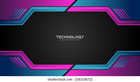 Black technology background with futuristic blue and purple metal vector art