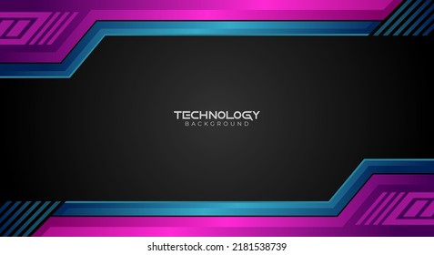 Black technology background with futuristic blue and purple metal vector art