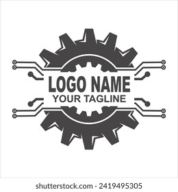 black technology gear logo vector design