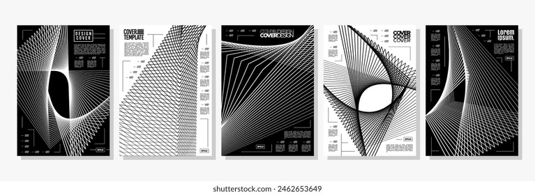 Black technology motion sharp line abstract cover design set