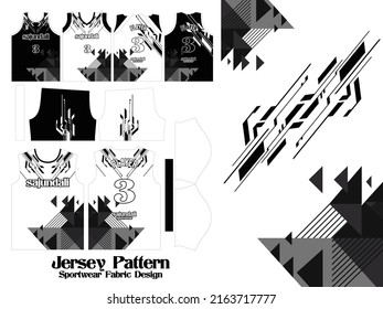 Black Tecno Style Jersey pattern textile for Sport t-shirt, Basketball, Soccer, Football, E-sport jersey mockup for sportwear, front and back view uniform