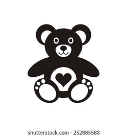 Black teddy bear icon with heart on white