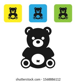 Black Teddy Bear Plush Toy Icon Isolated On White Background. Set Icons Colorful Square Buttons. Vector Illustration