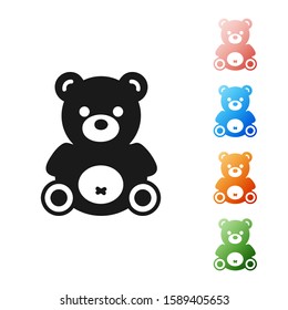Black Teddy bear plush toy icon isolated on white background. Set icons colorful. Vector Illustration