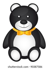 black teddy bear with yellow bow vector illustration