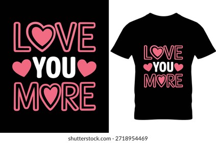 Black tee with pink love text and hearts, flat lay design for affection themes
