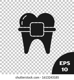 Black Teeth with braces icon isolated on transparent background. Alignment of bite of teeth, dental row with with braces. Dental concept.  Vector Illustration