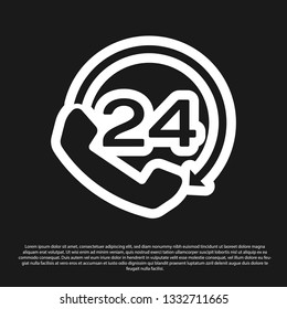 Black Telephone 24 hours support icon isolated on black background. All-day customer support call-center. Full time call services. Vector Illustration