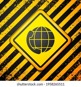 Black Telephone 24 hours support icon isolated on yellow background. All-day customer support call-center. Full time call services. Warning sign. Vector Illustration