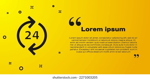 Schwarzes Telefon 24 Stunden Support Symbol einzeln auf gelbem Hintergrund. Das Call-Center des Kundendienstes ist ganztägig geöffnet. Anrufdienste in Vollzeit.  Vektorgrafik