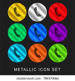 Black telephone auricular  9 color metallic chromium icon or logo set including gold and silver