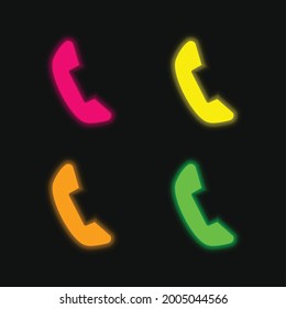 Black Telephone Auricular four color glowing neon vector icon