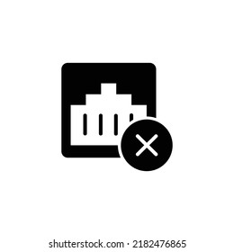 Black telephone cable port does not connect icon isolated on white background