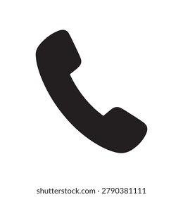 Black Telephone Handset Icon for Call and Contact on White Background

