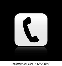 Black Telephone handset icon isolated on black background. Phone sign. Square button vector Illustration