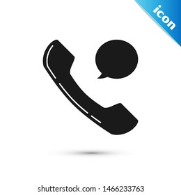 Black Telephone handset and speech bubble chat icon isolated on white background. Phone sign.  Vector Illustration