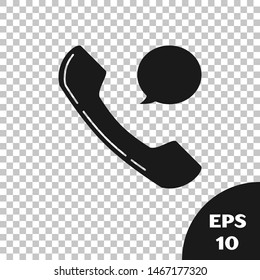 Black Telephone handset and speech bubble chat icon isolated on transparent background. Phone sign.  Vector Illustration