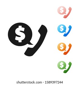 Black Telephone handset and speech bubble chat icon isolated on white background. Phone sign. Set icons colorful. Vector Illustration