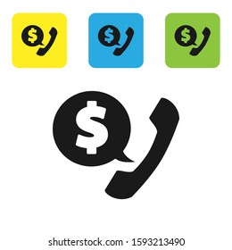Black Telephone handset and speech bubble chat icon isolated on white background. Phone sign. Set icons colorful square buttons. Vector Illustration