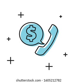 Black Telephone handset and speech bubble chat icon isolated on white background. Phone sign.  Vector Illustration