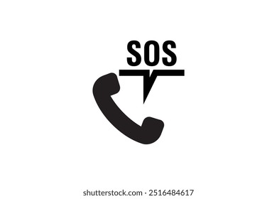 A black telephone handset with the text "SOS" above it, symbolizing an emergency call or distress signal for immediate assistance.