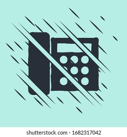 Black Telephone icon isolated on green background. Landline phone. Glitch style. Vector Illustration