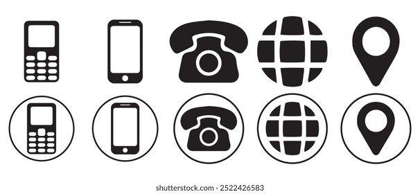 Ícone preto do telefone. Conjunto de ícones da Web. Ilustração de vetor de telefone eps 10