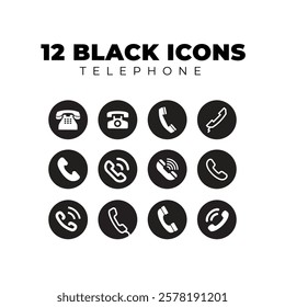 Black telephone icons vector pack