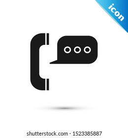 Black Telephone with speech bubble chat icon isolated on white background. Support customer service, hotline, call center, faq, maintenance.  Vector Illustration