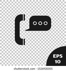 Black Telephone with speech bubble chat icon isolated on transparent background. Support customer service, hotline, call center, faq, maintenance.  Vector Illustration