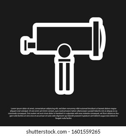 Black Telescope icon isolated on black background. Scientific tool. Education and astronomy element, spyglass and study stars.  Vector Illustration