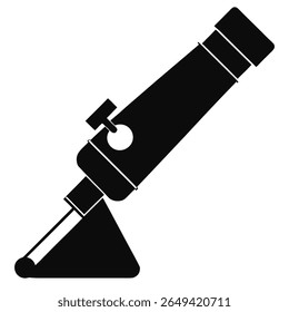 A black telescope on a stand, set at an angle, with a distinctive round knob and blocky, segmented construction, displayed on a transparent background.