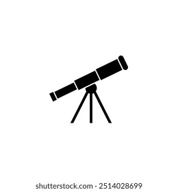 Black telescope vector icon for astronomy and space exploration.