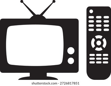 Televisão preta com antenas e controle remoto