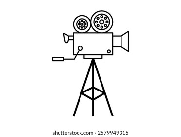 Black television video camera icon on white background