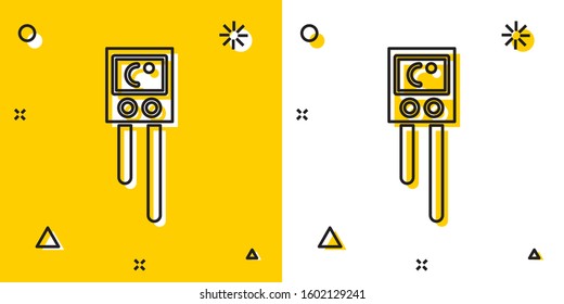 Black Temperature and humidity sensor icon isolated on yellow and white background. Random dynamic shapes. Vector Illustration