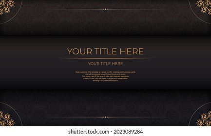 Black template banner of gorgeous vector patterns with mandala ornaments and place for your text. Print-ready invitation design with mandala ornament.