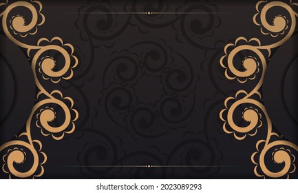 Black template banner of gorgeous vector patterns with mandala ornaments and place for your design. Invitation card design with mandala patterns.