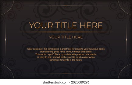 Black template banner of gorgeous vector patterns with mandala ornaments and place for your text. Print-ready invitation design with mandala ornament.