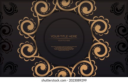 Black template banner of gorgeous vector patterns with mandala ornaments and place for your design. Invitation card design with mandala patterns.